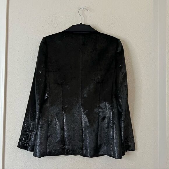 FRAME Black Metallic Velvet Satin Single Blazer Jacket Size 2 - Picture 8 of 12